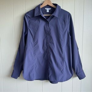 Athleta Poplin Performance Button Up Shirt Purple Oversized Size M Outdoors